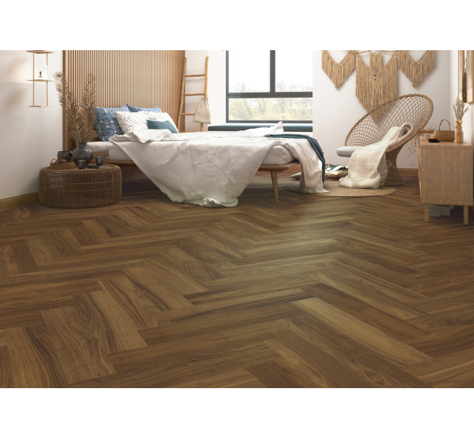 Вінілова підлога Ceramin Nuva Herringbone Glue 65204 Walnut Red Brown