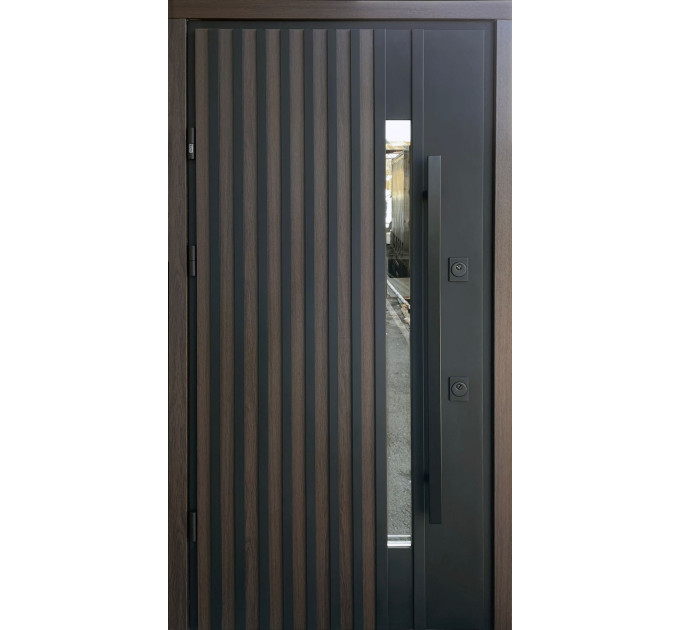 Вхідні двері STRAJ PROOF Rio-S Loft + ручка-скоба DMD Vinorit Дуб 23 / Vinorit Білий атлас - Вуличні