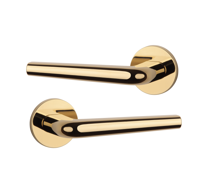 Дверная ручка APRILE Funkia R 7S AT полированная латунь GOLD PVD (тонкая розетка)