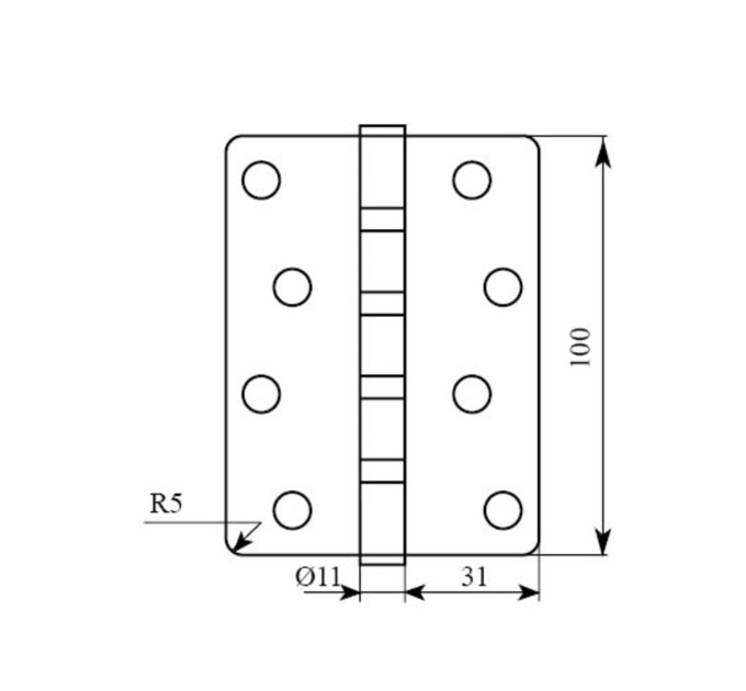 Петля RDA 100*3*2,5 (4 подш, сталь) закр. R5 мат никель