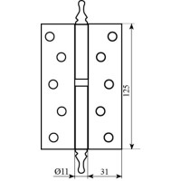 Петля 125*2,5 (1 подшип, сталь) пол.латунь левая, верхушка фигурная Fuxia