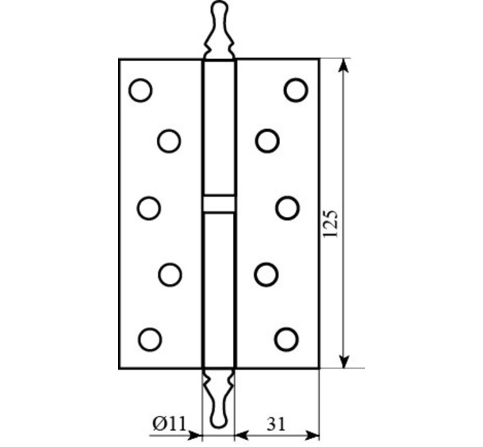 Петля 125*2,5 (1 подшип, сталь) пол.латунь левая, верхушка фигурная Fuxia