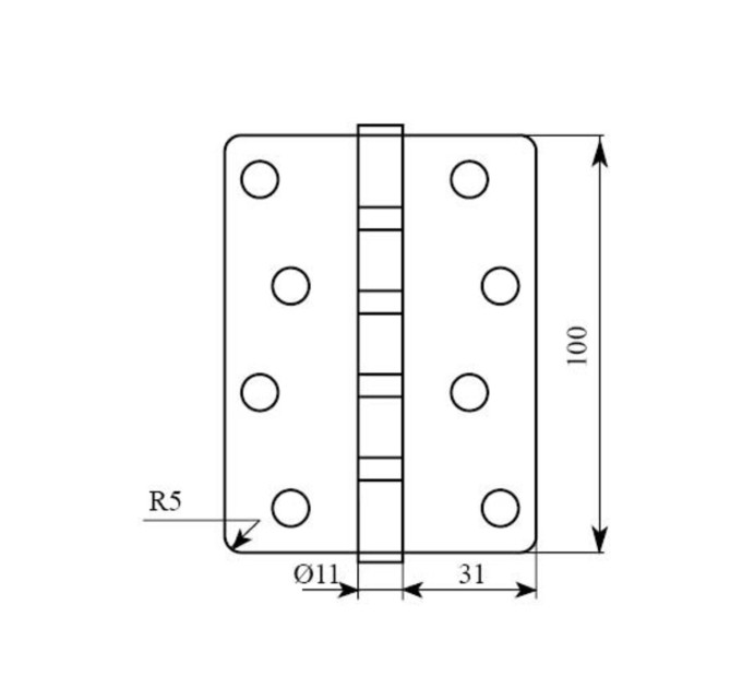 Петля RDA 100*3*2,5 (4 подш, сталь) закр. R5 пол латунь