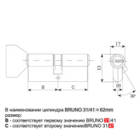 Цилиндр BRUNO SECURITY CP 40/40мм лаз. 80мм 5кл плоск. повор. хром