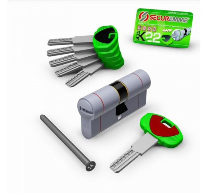 Цилиндр Securemme 3220CCS45451X5 К22 45/45 мм 5кл+1 монтажный ключ мат.хром