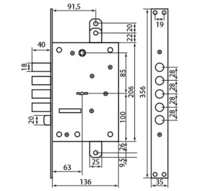 Mottura Art. 52771DM2854 MATIC Замок 4-риг из засов, под тяги