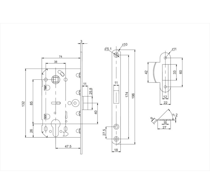 Comit 81695 Механизм замка белый мц 85мм (Ответная планка с отбойником)