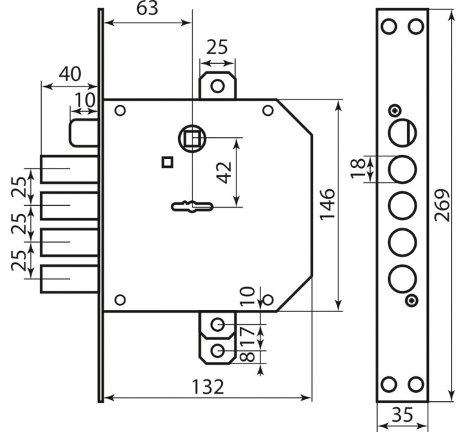Mottura Art. 89723S5000 Замок 4-риг, 5 кл