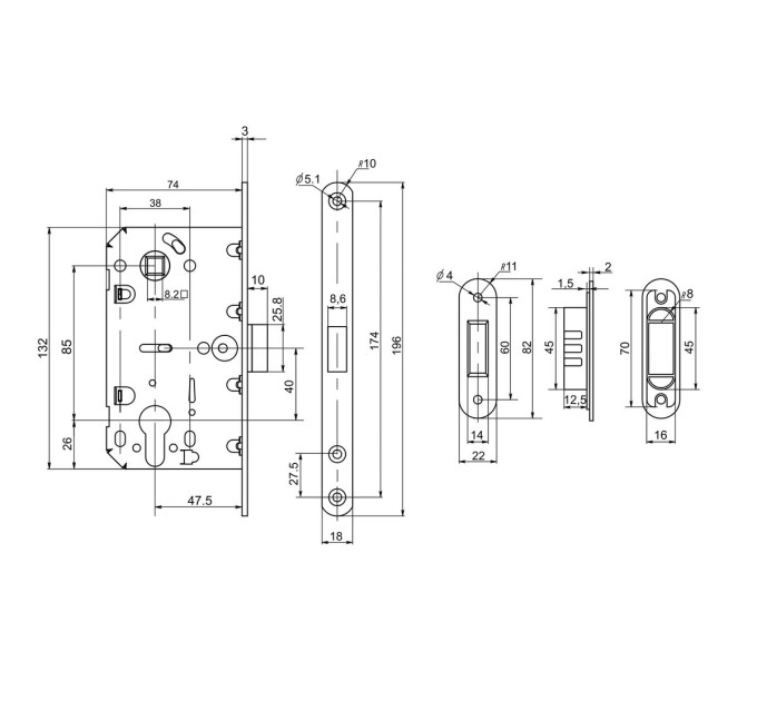 Comit 81701 Механизм замка магнитный никель мц 85мм + Ответная планка