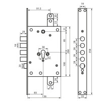 Mottura Art. 85971S28N Замок 4-риг с зас., под цилиндр, под тяги