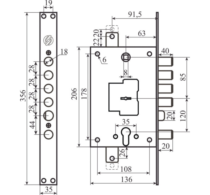 Механизм замка Securemme 2533rcr0328s67