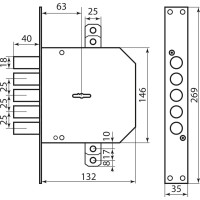 Mottura Art. 50798D5 Замок 5-риги, 5 кл 60 mm накладки хром