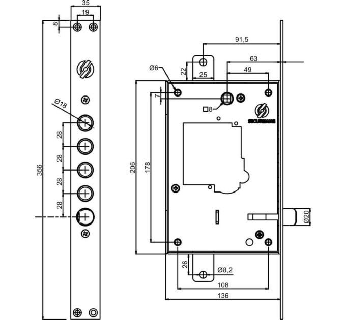 Механизм замка Securemme 2503LCR0328S67