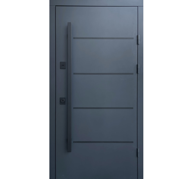 Дверь входная Qdoors Горизонт 3К ручка DMD антрацит песок/ гладкая белая шагрень