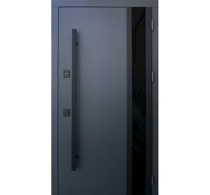 Дверь входная Qdoors Спейс 3К ручка DMD антрацит песок/ гладкая белая шагрень