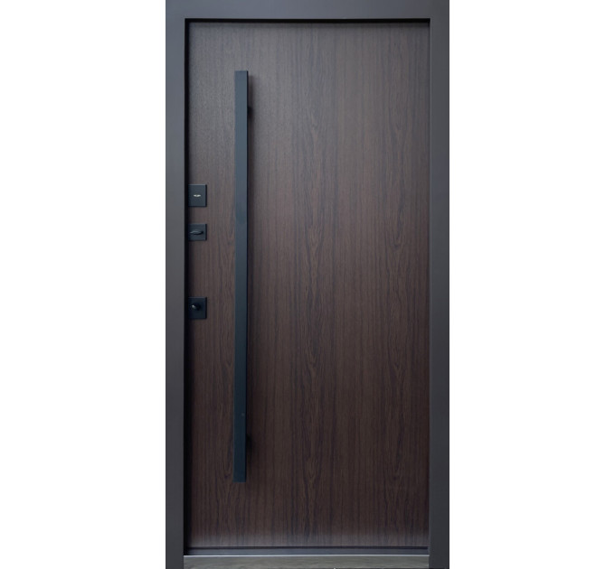 Дверь входная Qdoors Арт 8019-3К ручка DMD ral8019/дуб темный