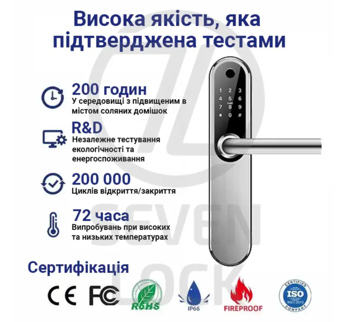 Умный замок SEVEN LOCK SL-7768BF (85мм) silver (Без врезной части)