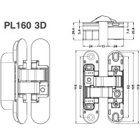 Скрытая завеса PL160 3D - 24х110 мм (60 кг дверь), матовая черная BL