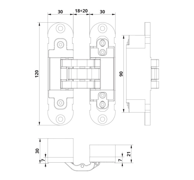OTLAV Петля скрытая Invisacta 3D d30х120 белая RAL9016 с 4 колпачками