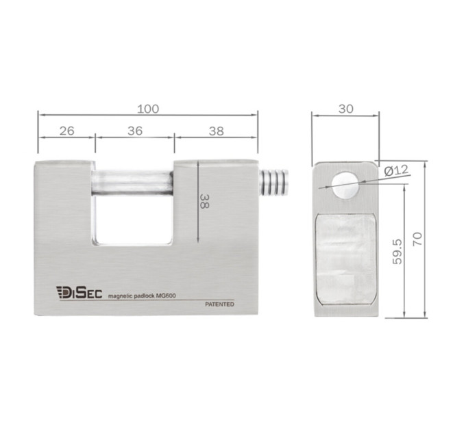 Замок висячий DISEC MG600 MAGNETIC_6G KM0P20 3KEY SLID_shackle 20мм 12мм BOX