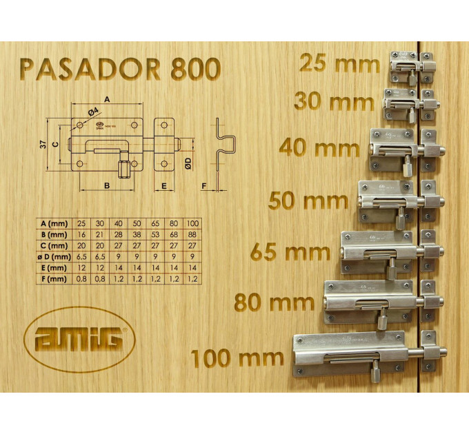Шпингалет накладной мод.800 - 65x53 mm нержавеющая сталь*