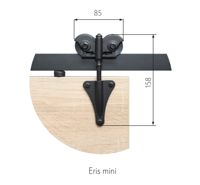 ER12_MINI компл. фурнитуры ERIS MINI на 1 дверь, с направляющей 1220 мм, Design Line, черный мат.