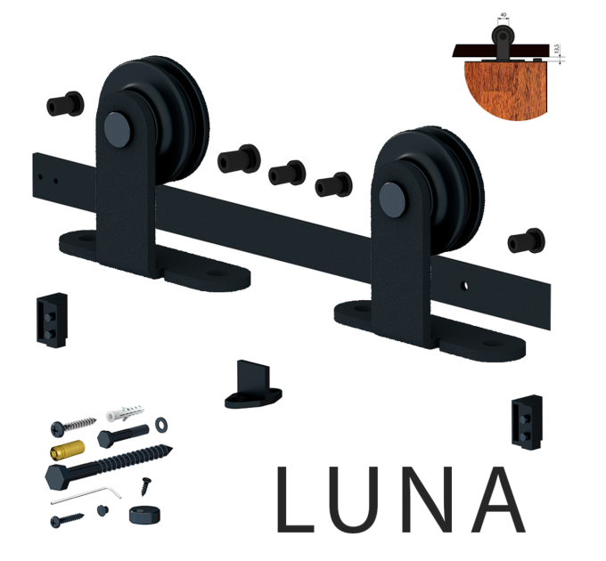 *Valcomp LN20 Комплект фурнітури LUNA 100кг до 1 двері 850-1050 мм, чорний матовий