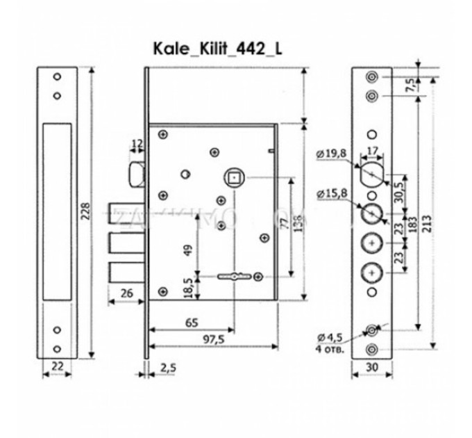 KALE Корпус основного замка сувальдный м.442L 67.5/77 (аналог d30.11)