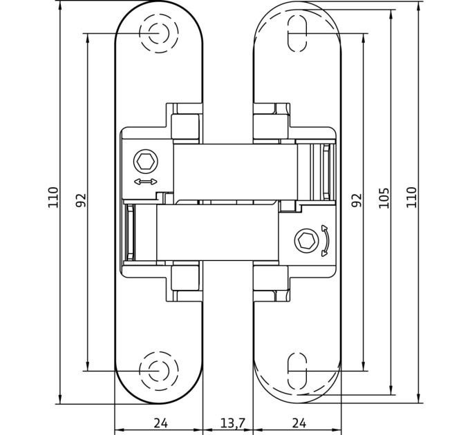 Anselmi AN 150 3D Петля скрытый 24х110 мм (20 кг), матовый хром - 14