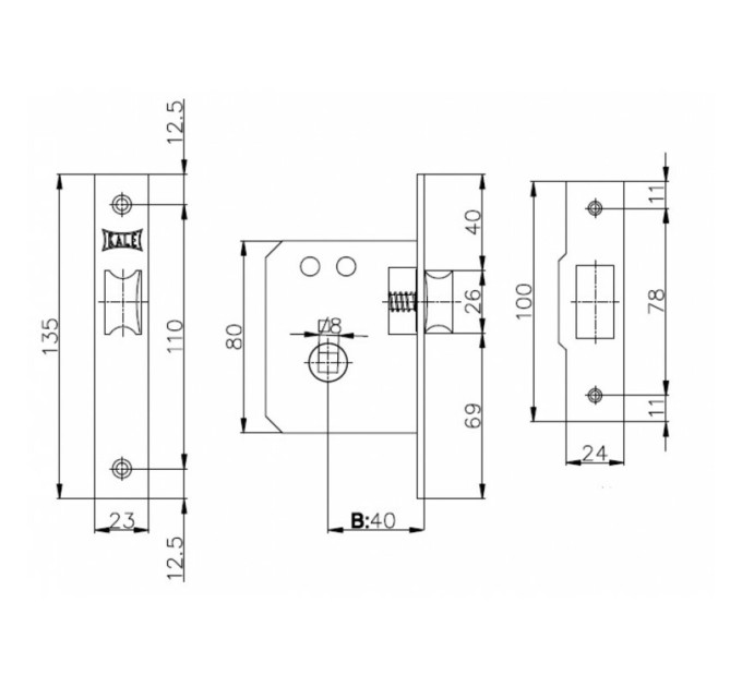 Kale Защелка дверная, усиленнаяd251 KUT PB