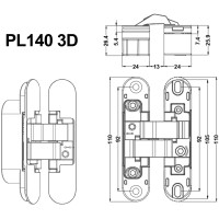 Скрытая завеса PL d40 3D - 24х110 мм d40 кг двери), матовый хром SC