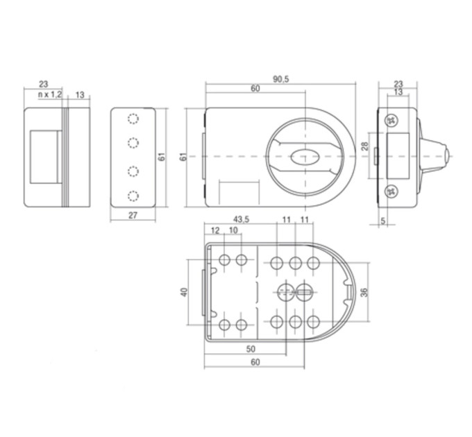 GERDA Замок накладной ZN-100, цилиндр RIM E1, графит