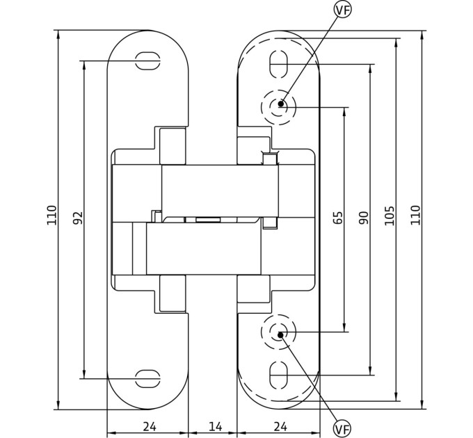 Anselmi AN d30 2D Петля скрытый 24х110 мм (10 кг), матовый хром - 14