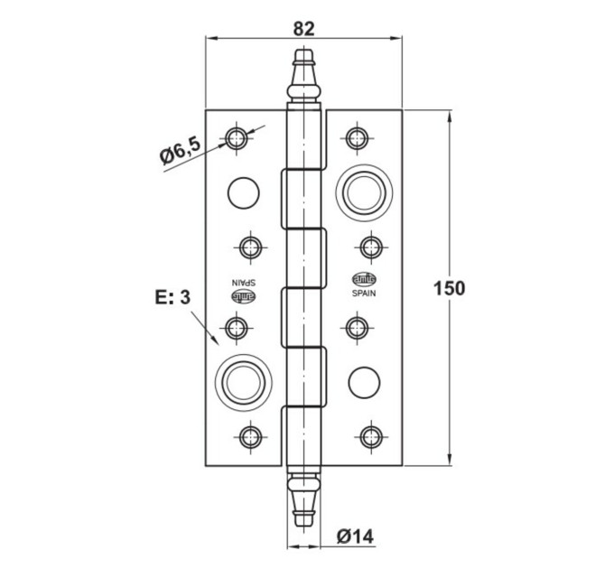 Петля дверная противосъемная мод.561 - 150x82x3 mm черная